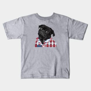 Cute Black Pug With Glasses Kids T-Shirt